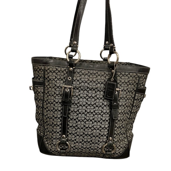 Coach Handbags - Coach Bag Signature Jacquard Black Leather Canvas